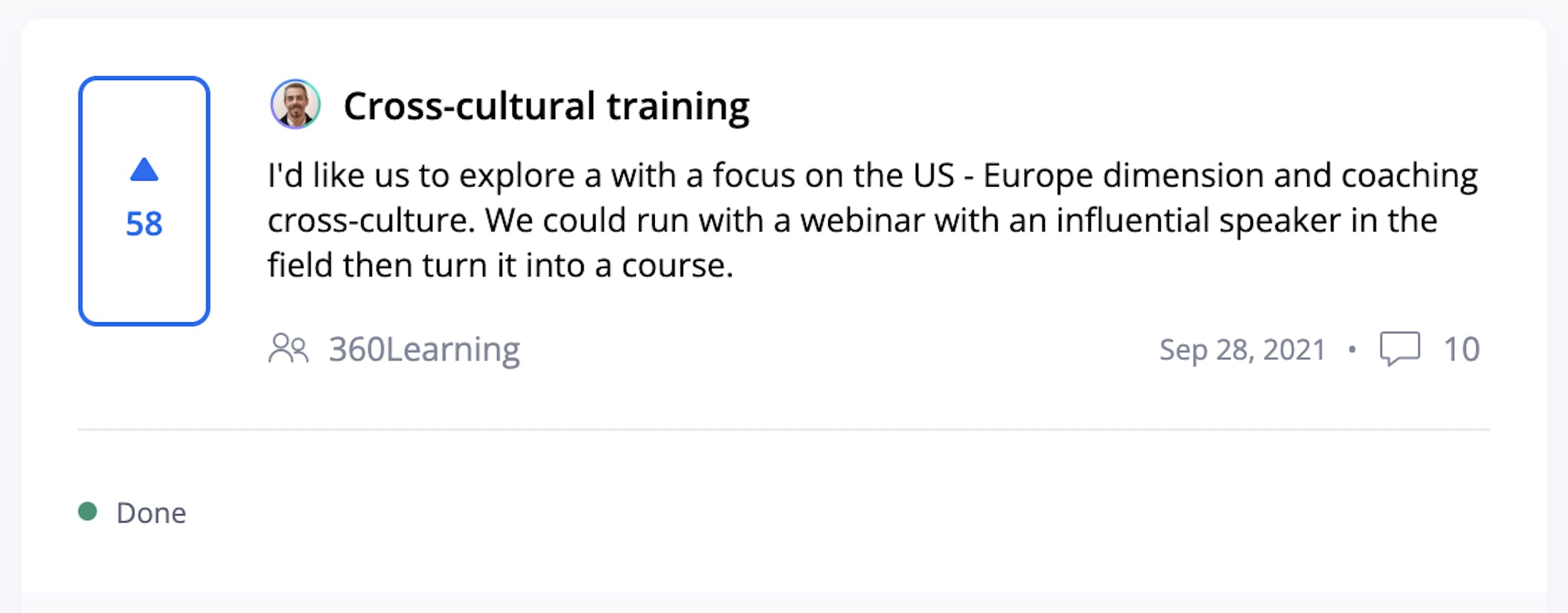 An example of a Learning Need for cross-cultural training
