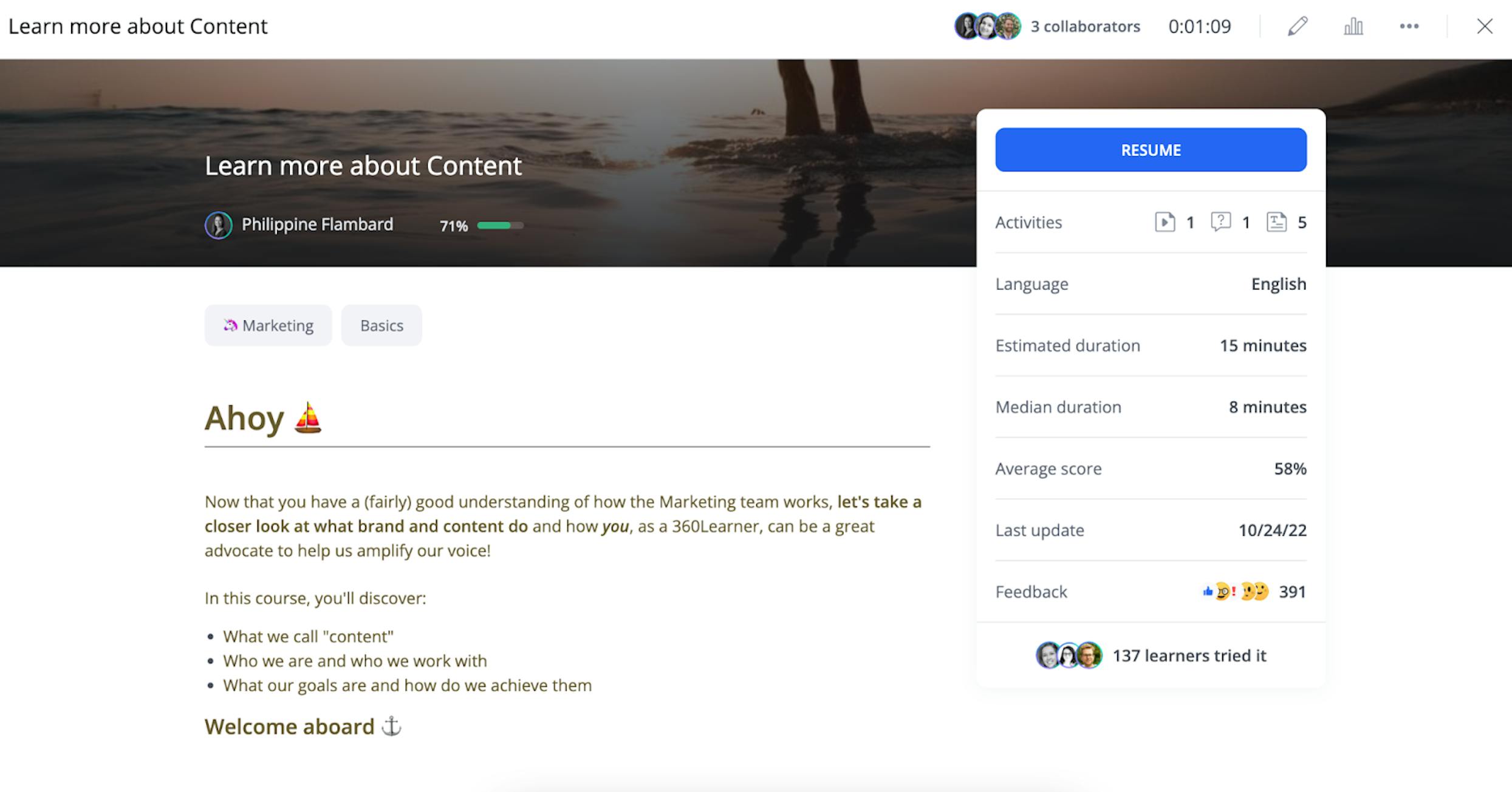 Kurs-über-Content-Marketing-bei-360learning-erstellt-auf-der-360learning-Plattform