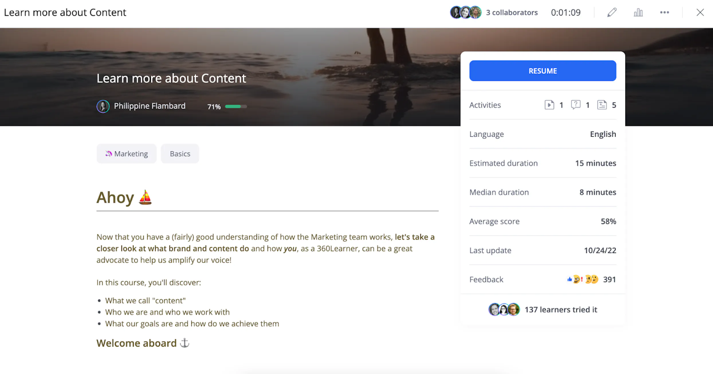 Kurs-über-Content-Marketing-bei-360learning-erstellt-auf-der-360learning-Plattform