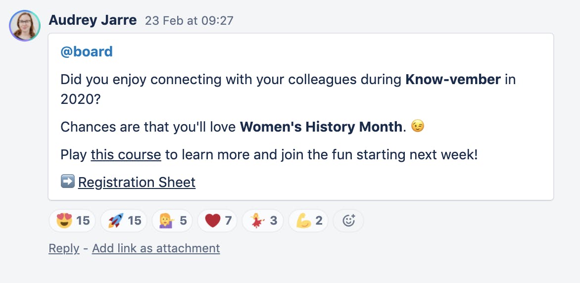 Women's History Month Trello announcement