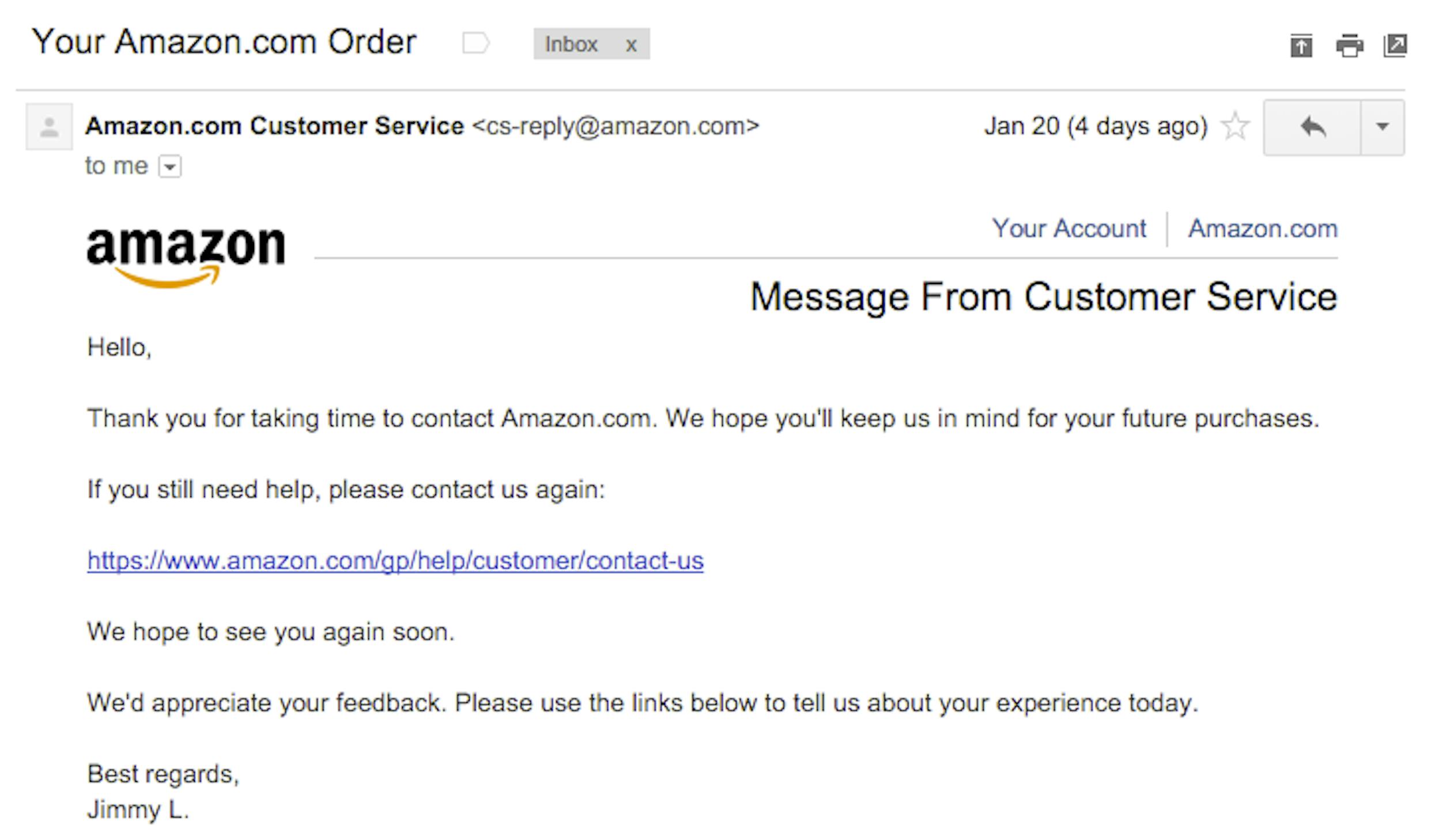 Amazon reactive customer service example