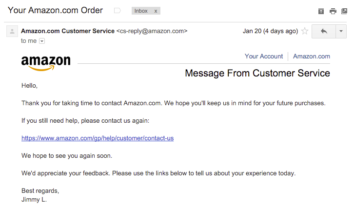 Amazon reactive customer service example