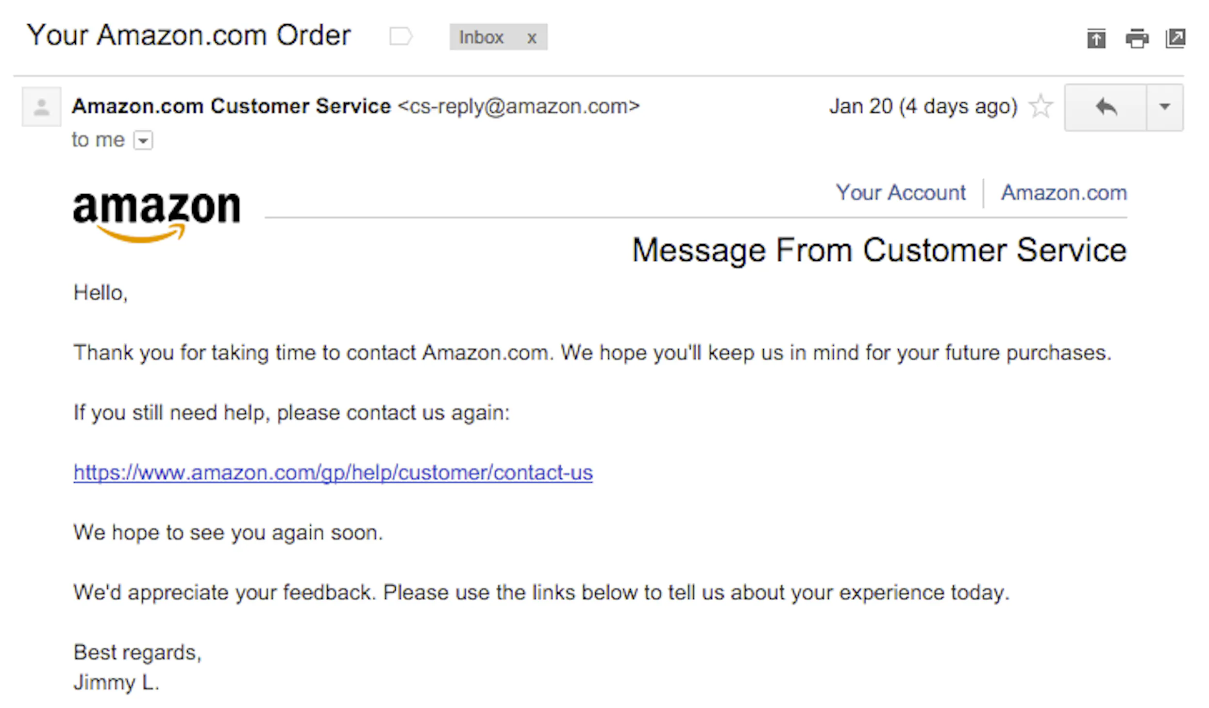 Amazon reactive customer service example