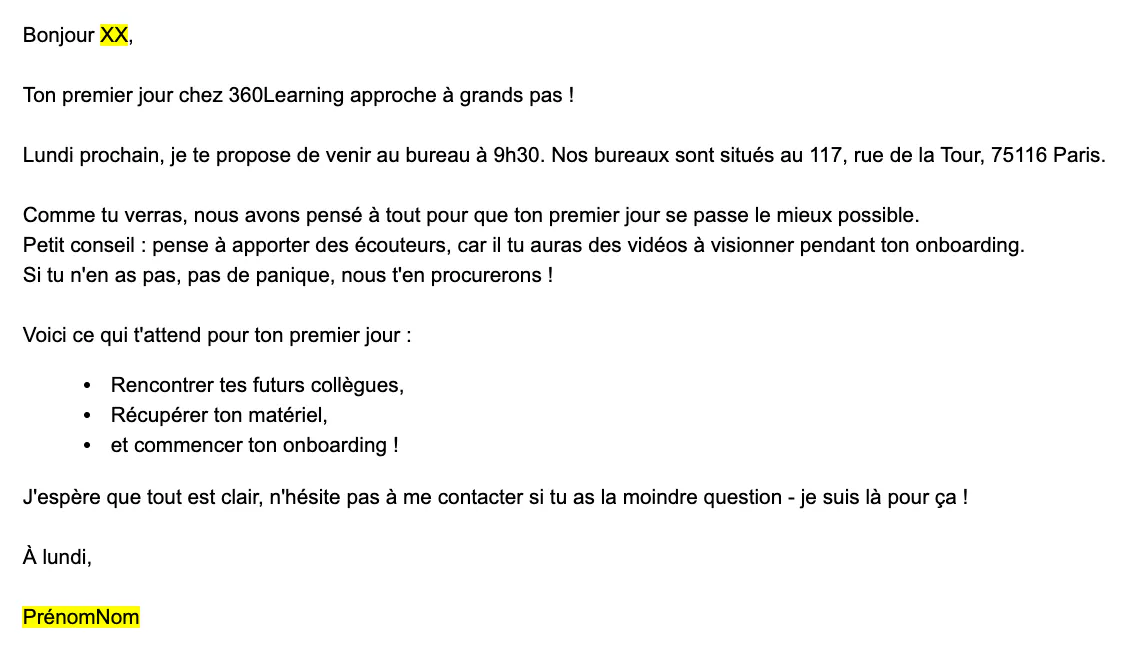 Email pré-boarding