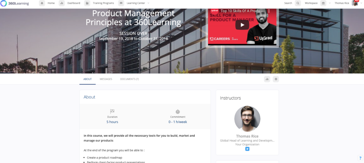 An example of a role-based course for product managers on the 360Learning platform