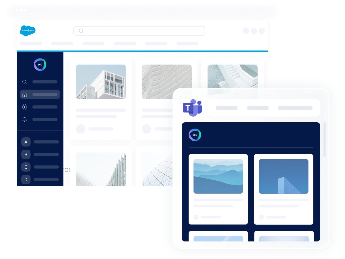 Onglet 360Learning intégré dans les applications Microsoft Teams et Salesforce