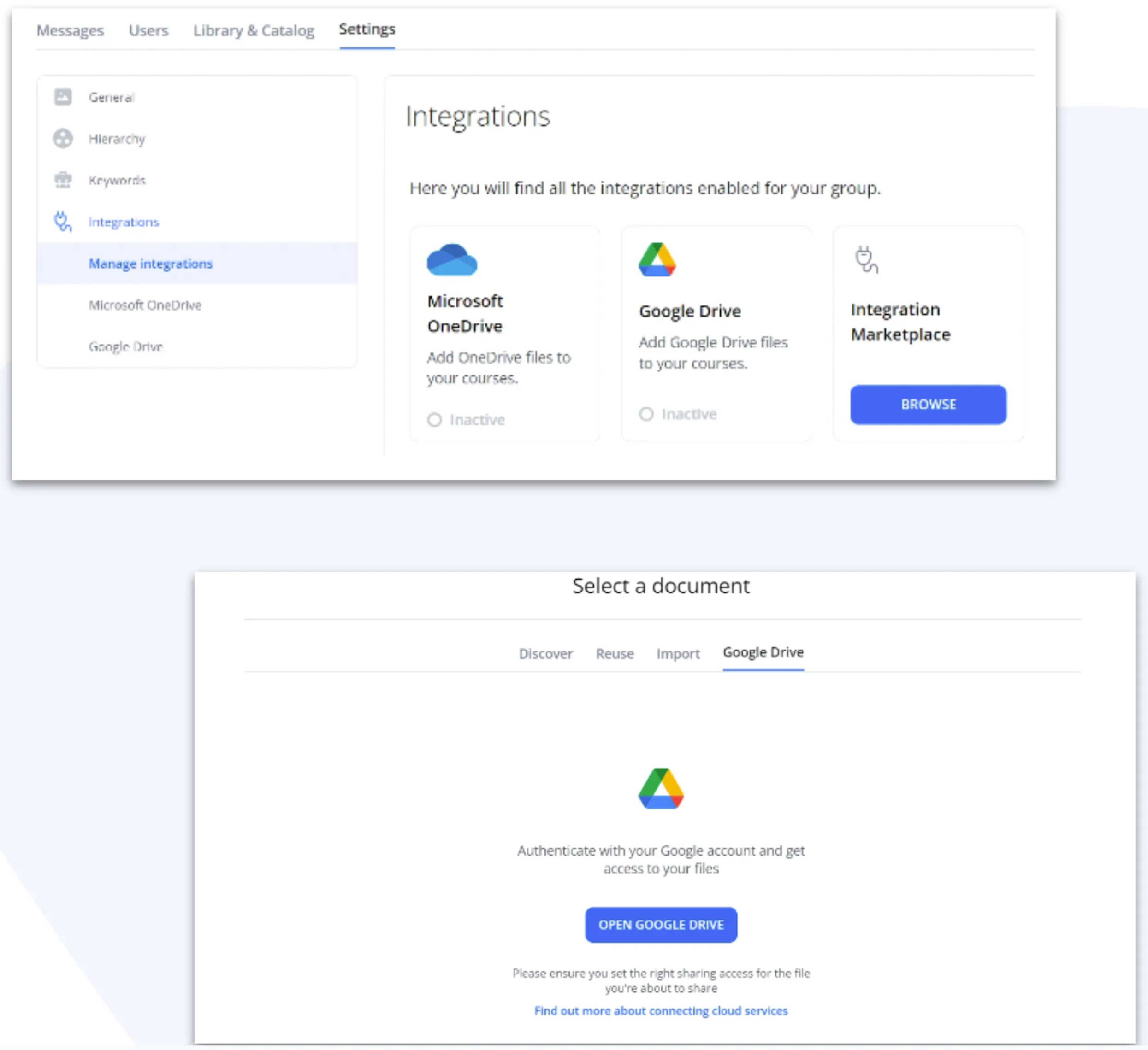 360Learning integrates with cloud storage solutions