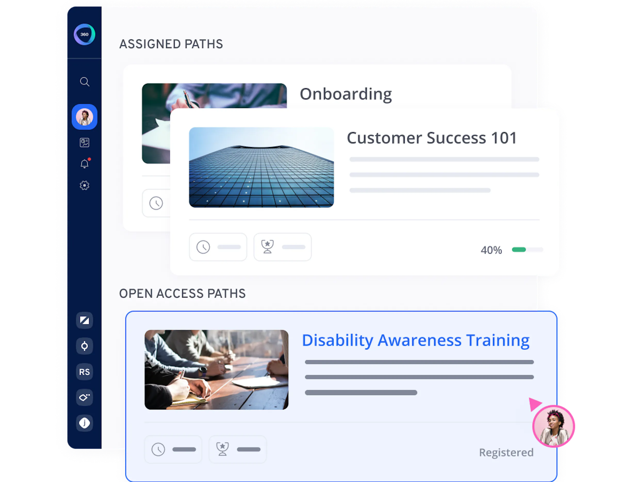 Screenshot of hybrid training paths in 360Learning's collaborative learning platform