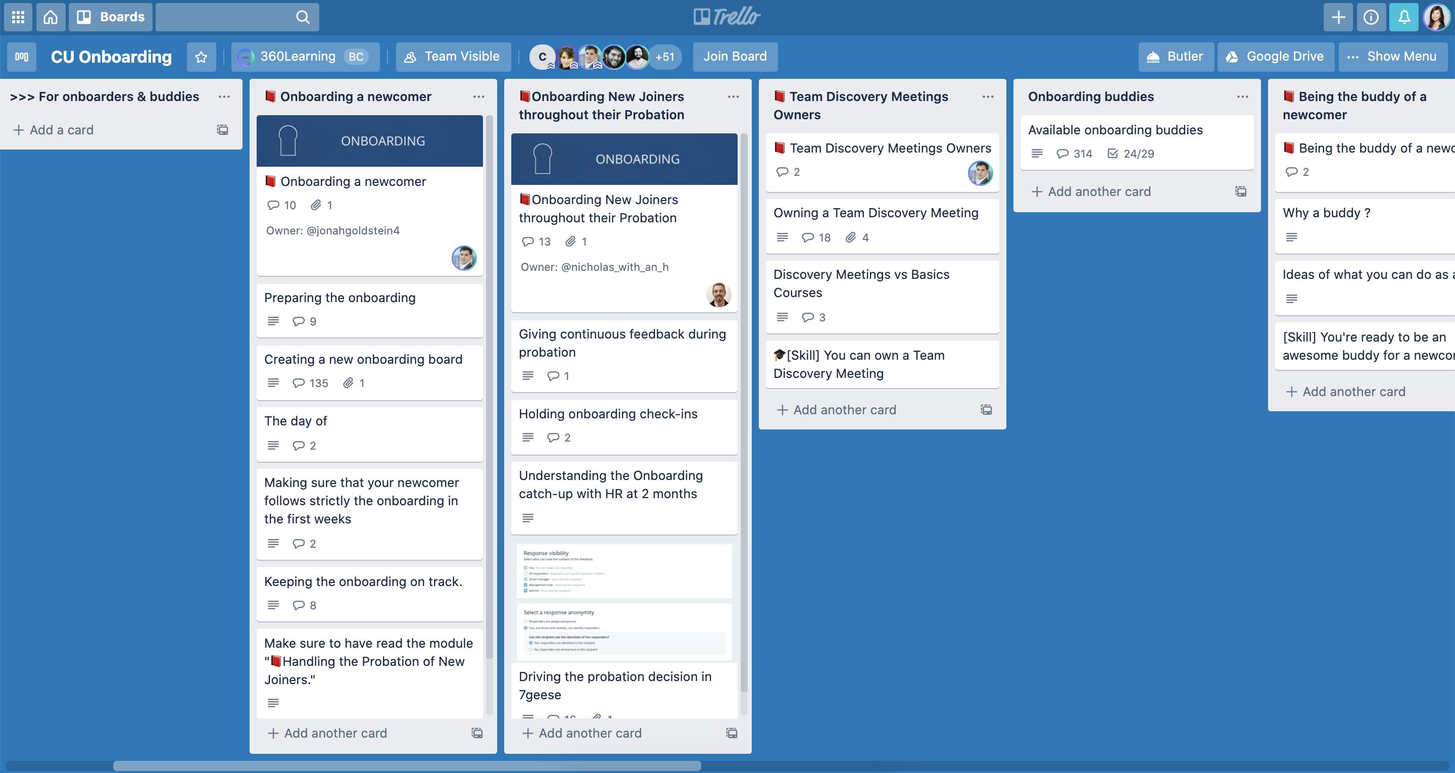 Onboarding tasks on trello