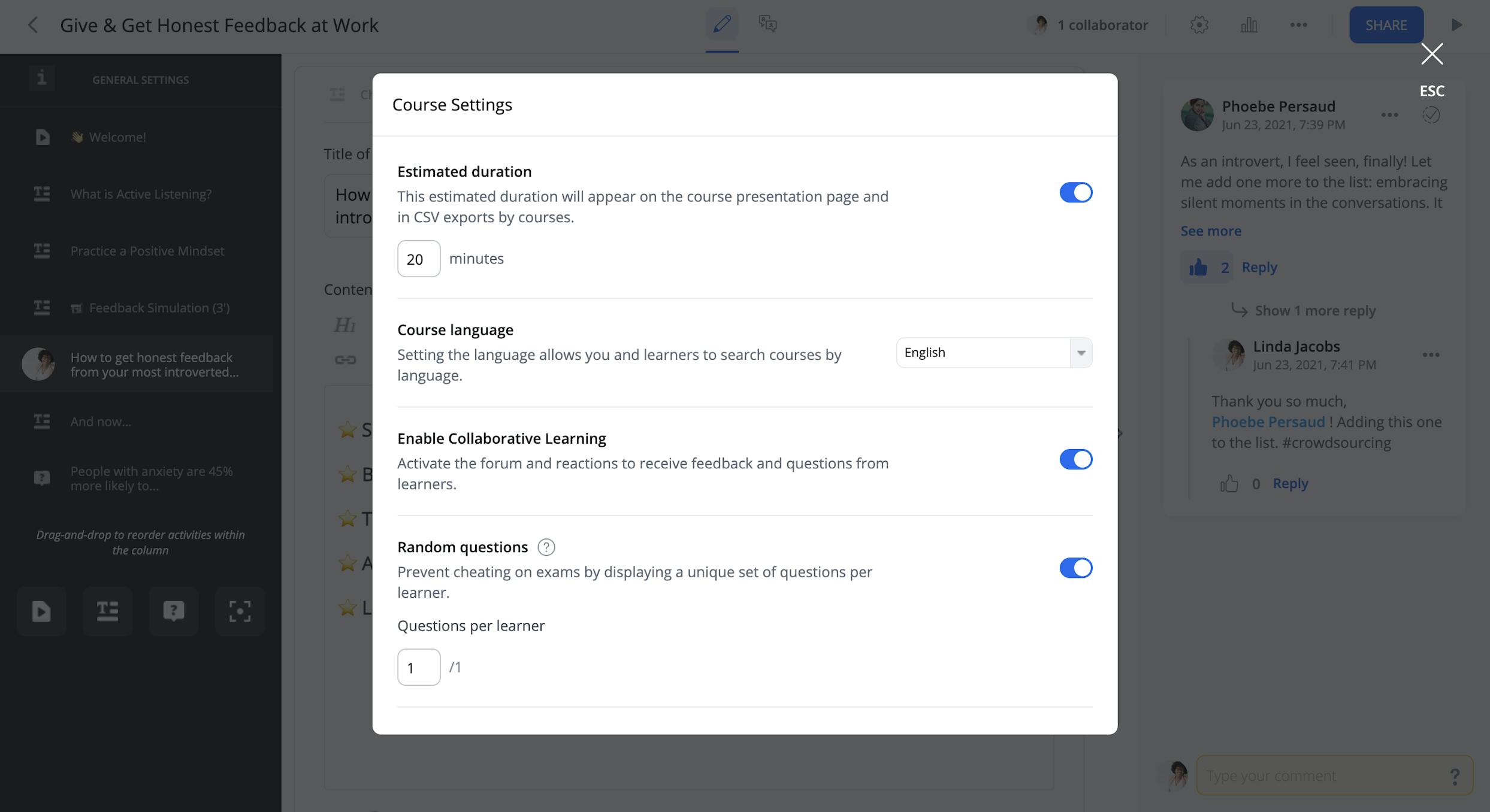 simpler course settings
