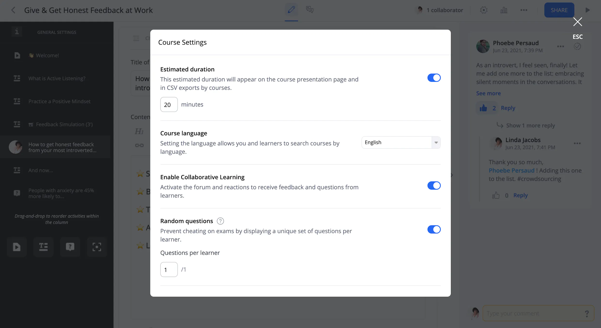 simpler course settings