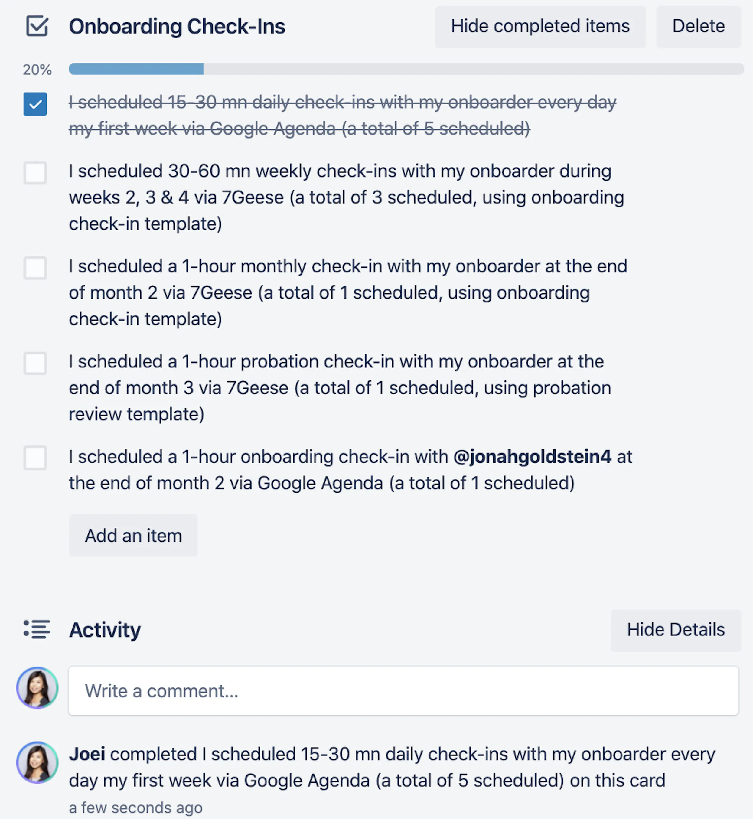 Online onboarding checklist