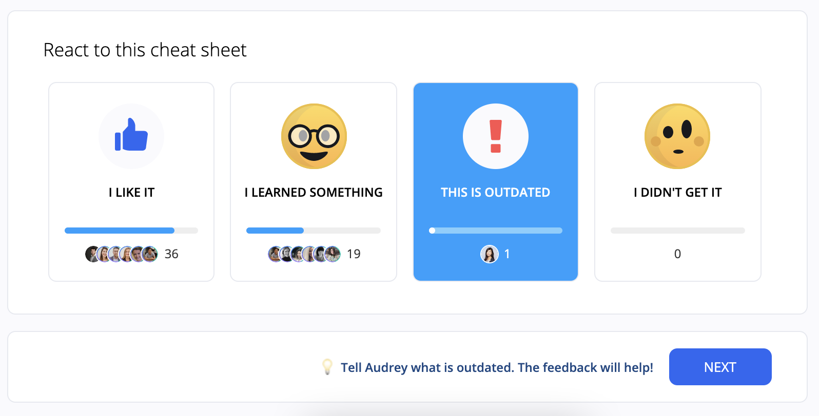 Reactions feature in 360Learning