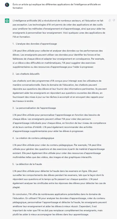 L'IA en formation d'après ChatGPT