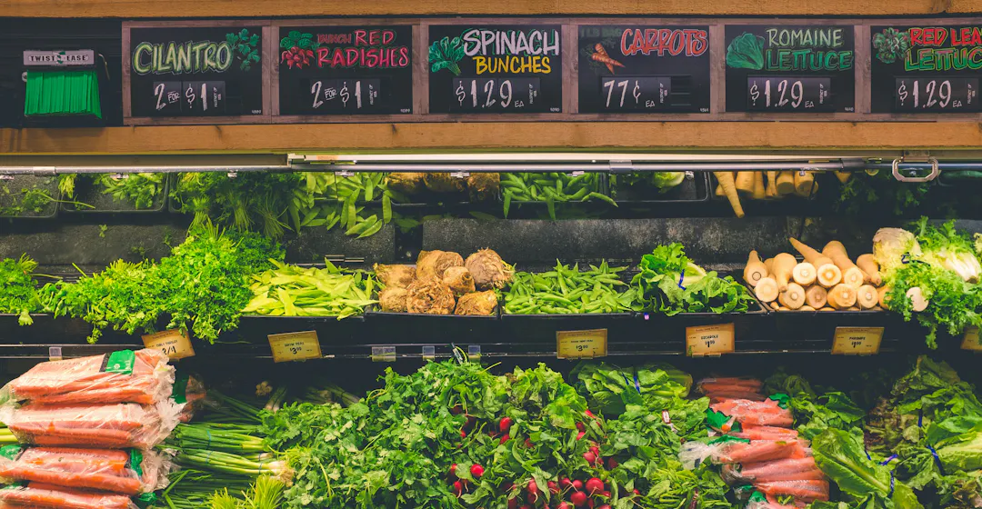 A supermarket display of vegetables representing the half-life of skills.