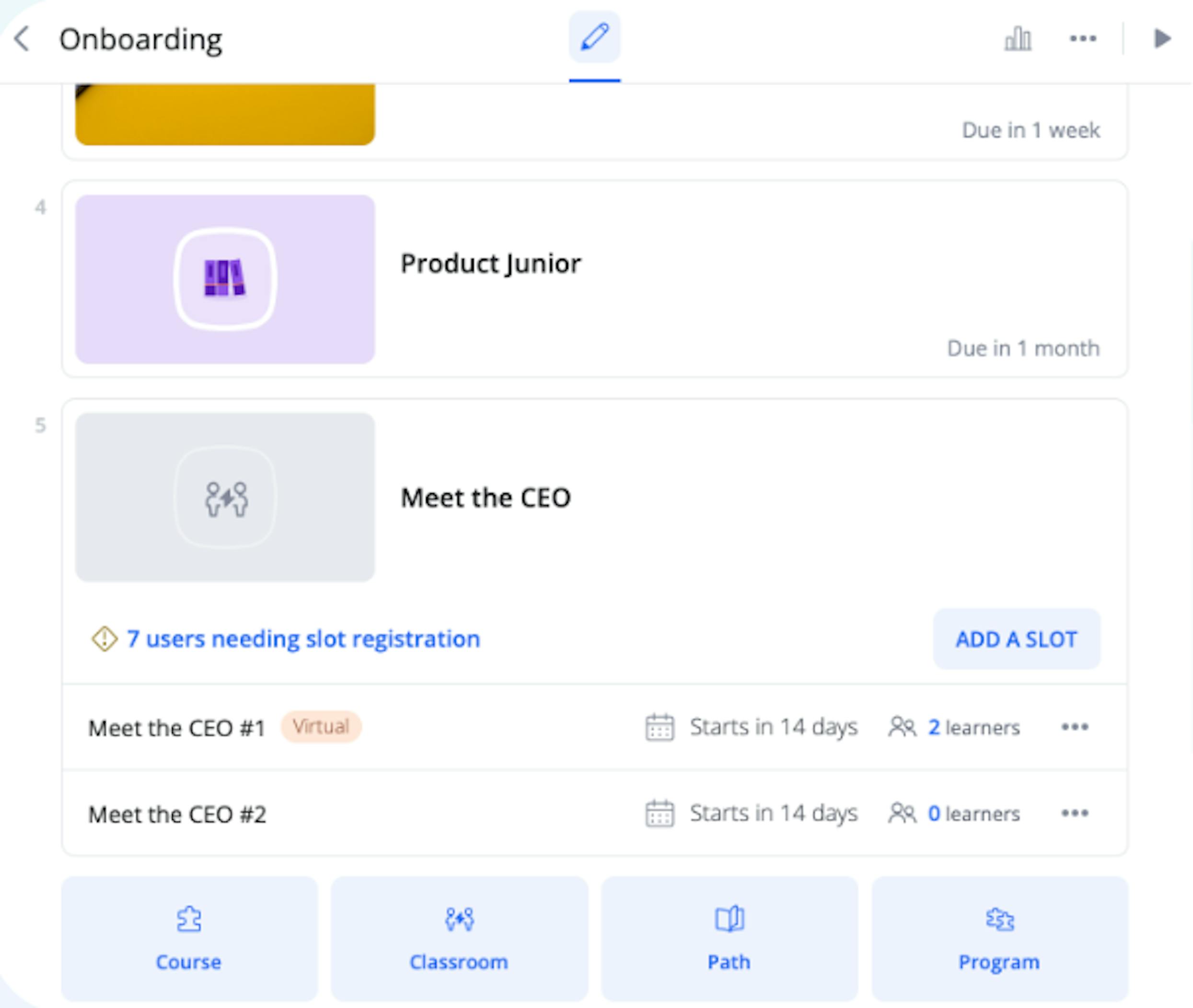 An illustration in the 360Learning platform showing new paths options