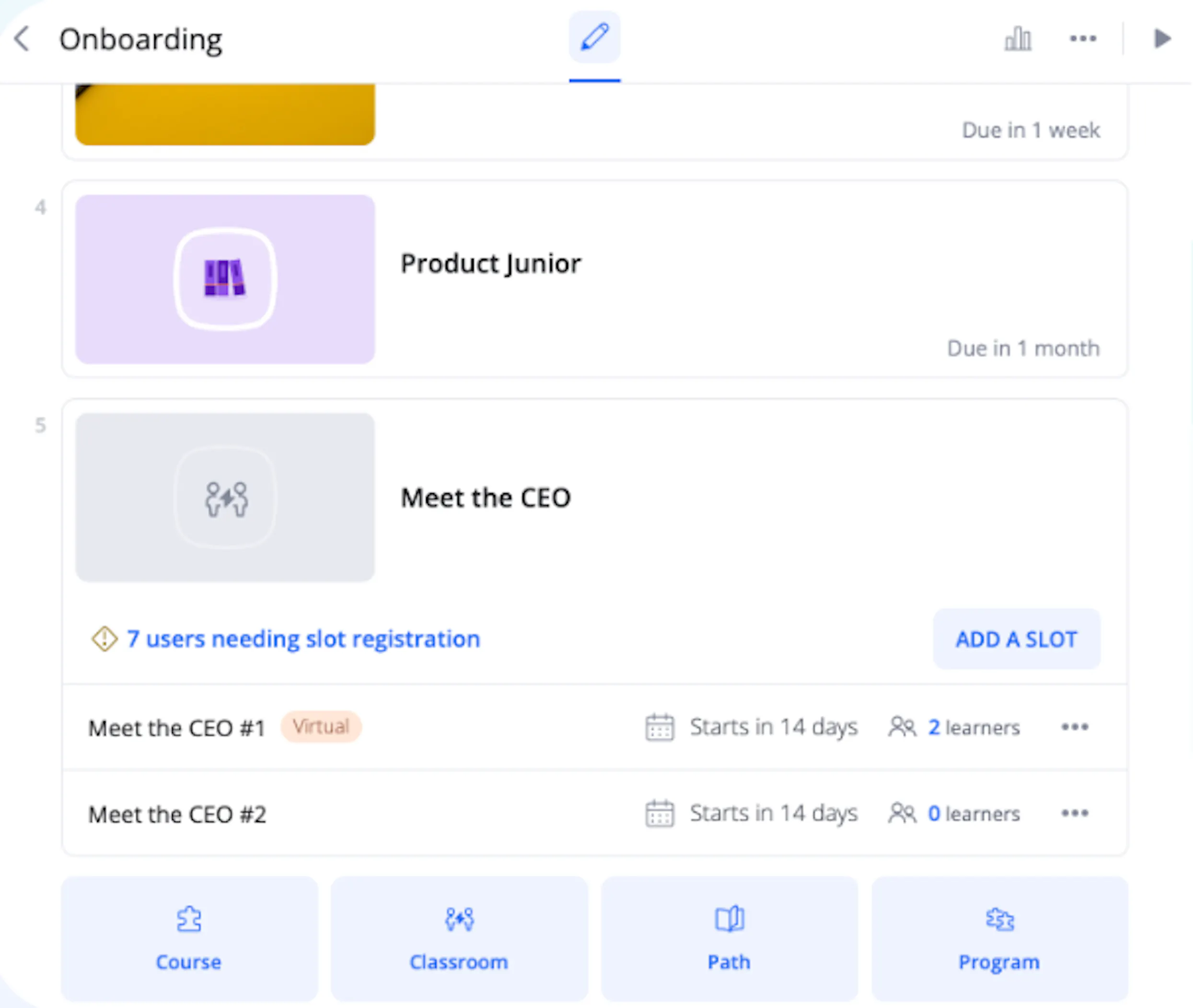 An illustration in the 360Learning platform showing new paths options