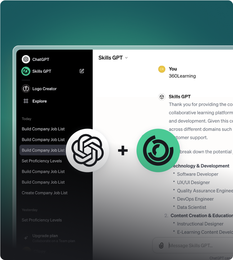 360Learning platform with ChatGPT and 360Learning logos
