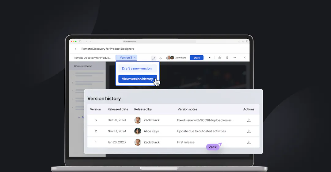 Gestion des versions de 360Learning 
