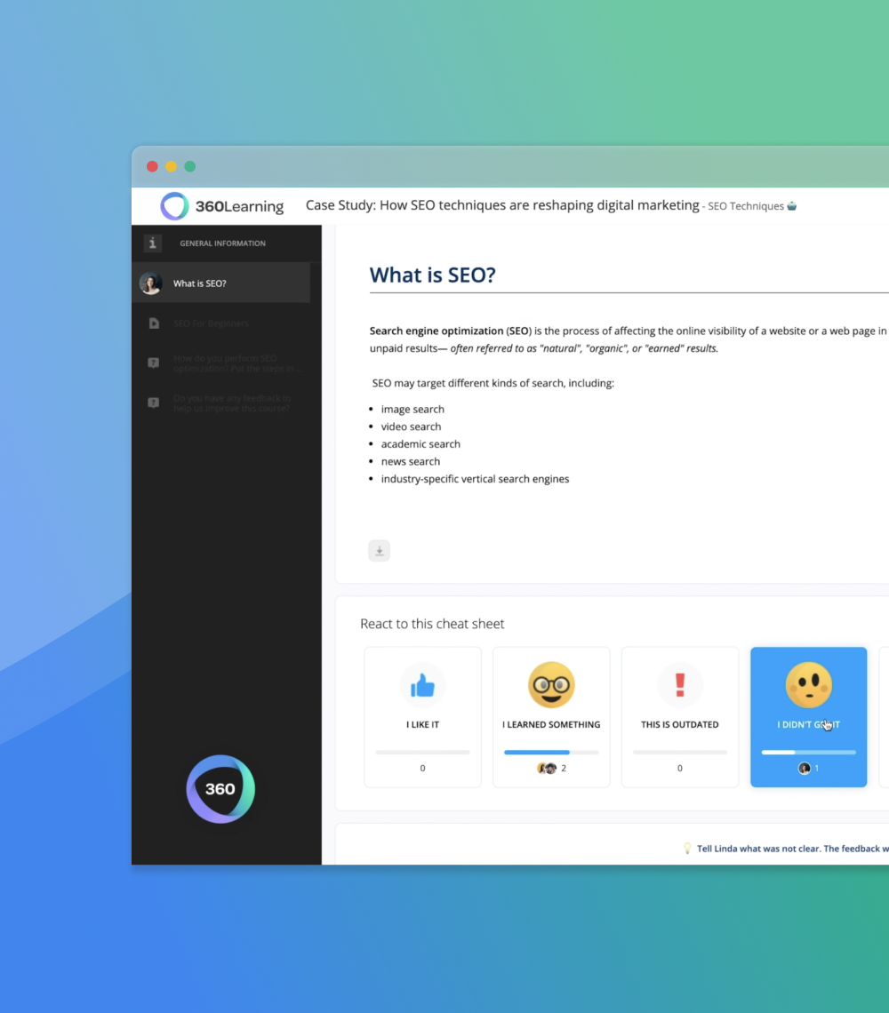 Proposez du contenu de formation engageant et à jour grâce aux Réactions  | 360Learning