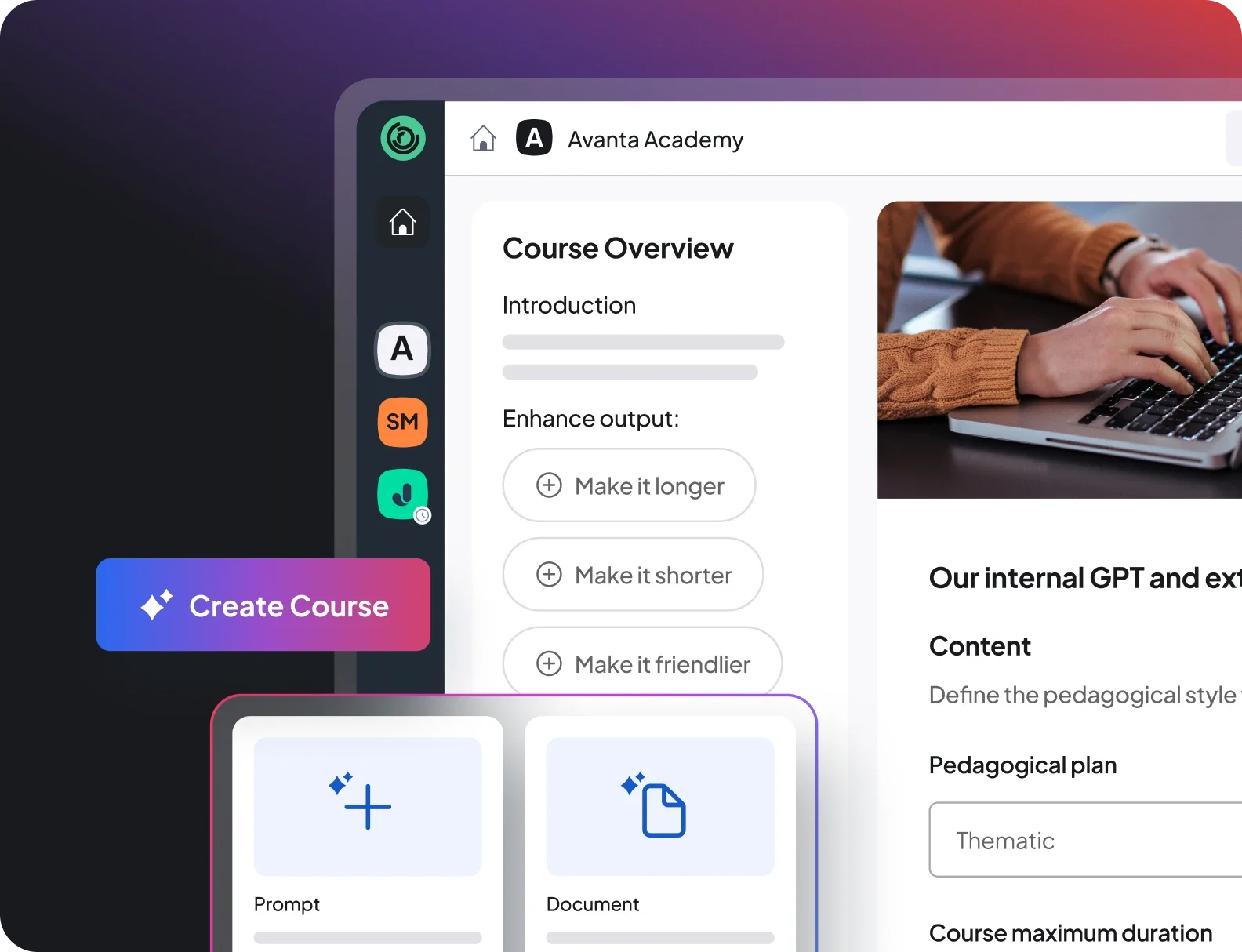Course interface with AI content builder mockup