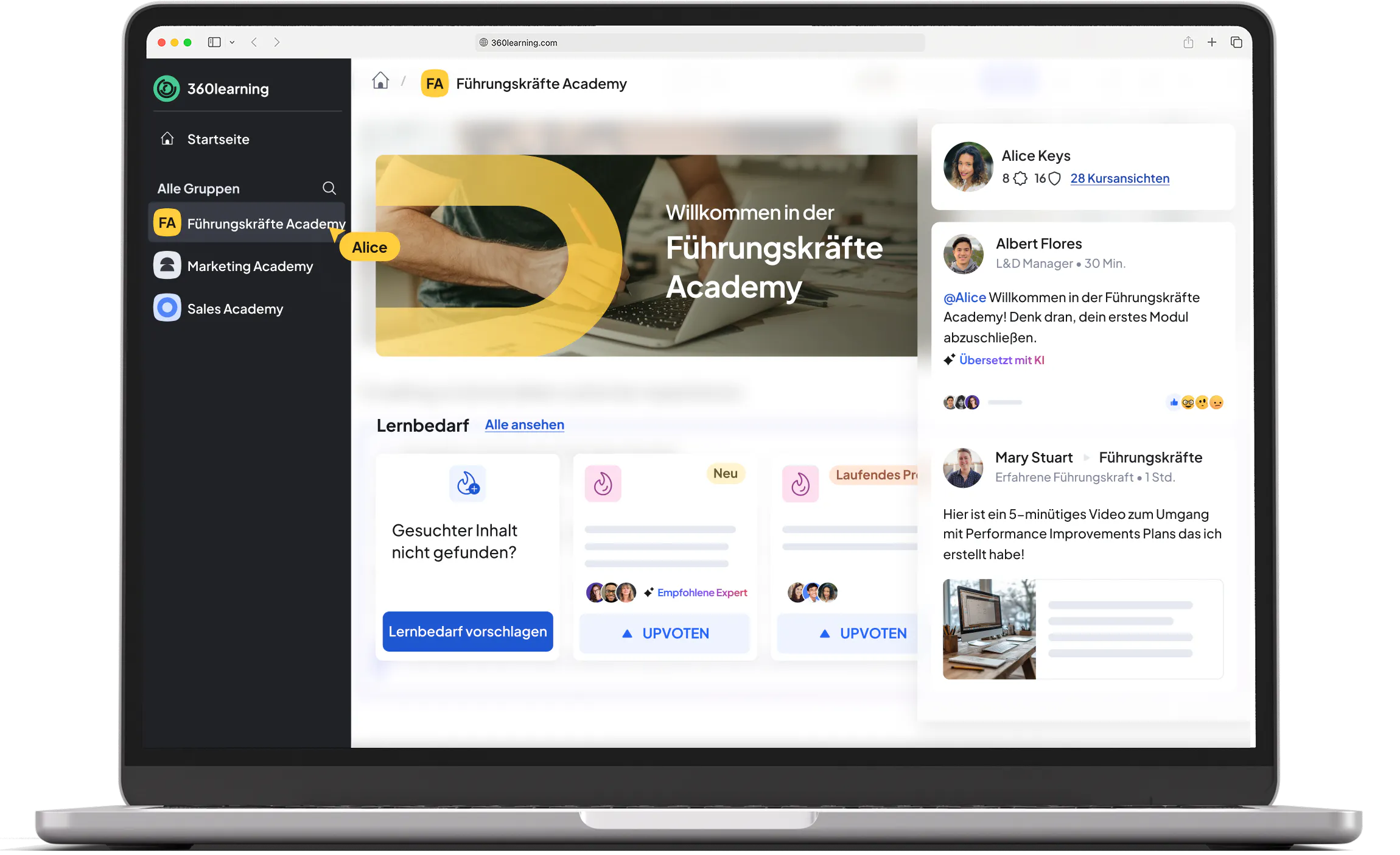 Lernplattform Home Screen 360Learning