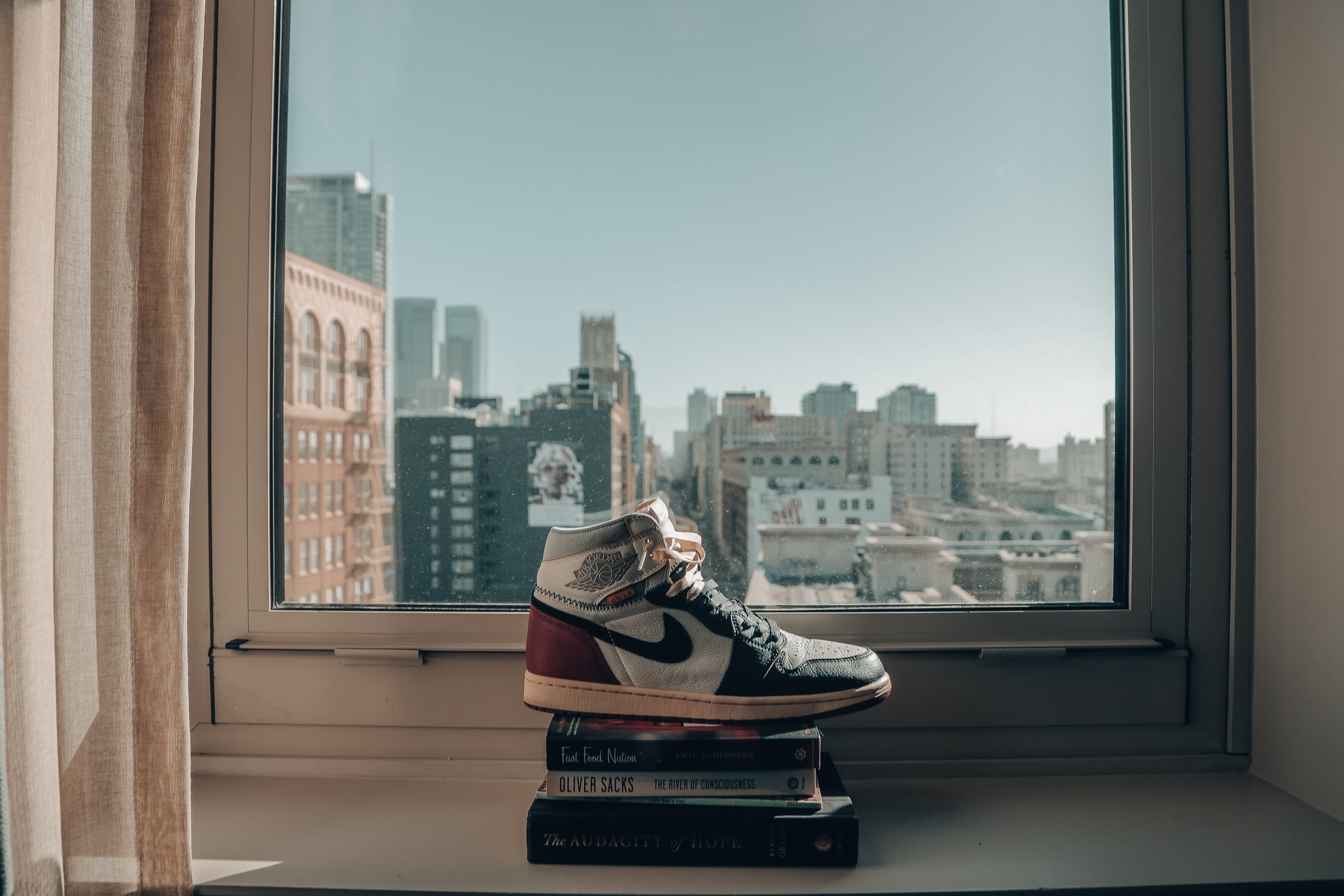 Shoe on books