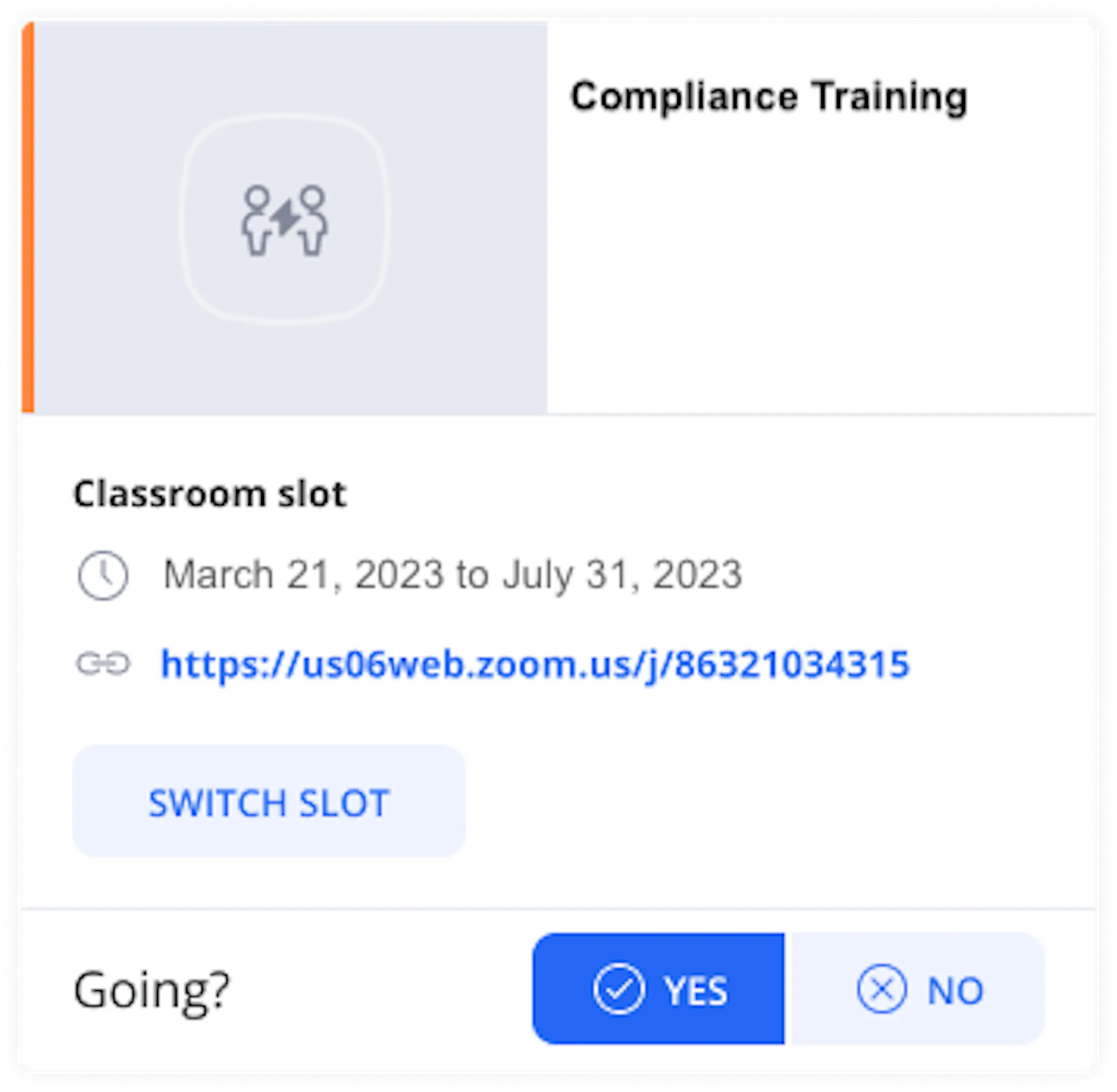 Learners can submit an RSVP to a classroom slot on mobile