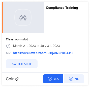 Learners can submit an RSVP to a classroom slot on mobile