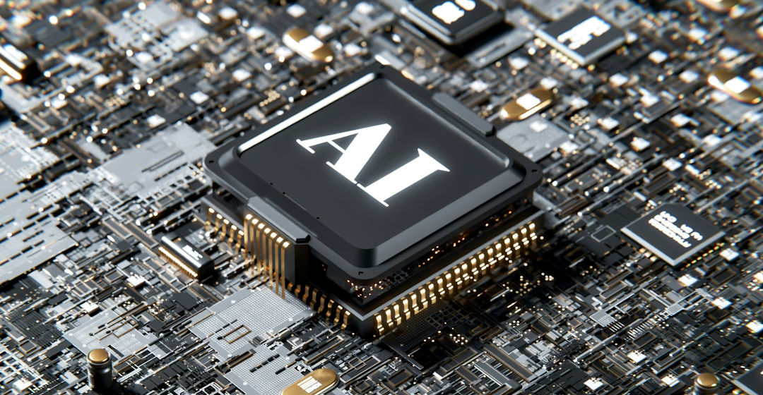 Photo of an AI-lablled computer chip representing harnessing AI for learning and development programs.