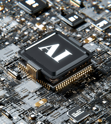 Photo of an AI-lablled computer chip representing harnessing AI for learning and development programs.