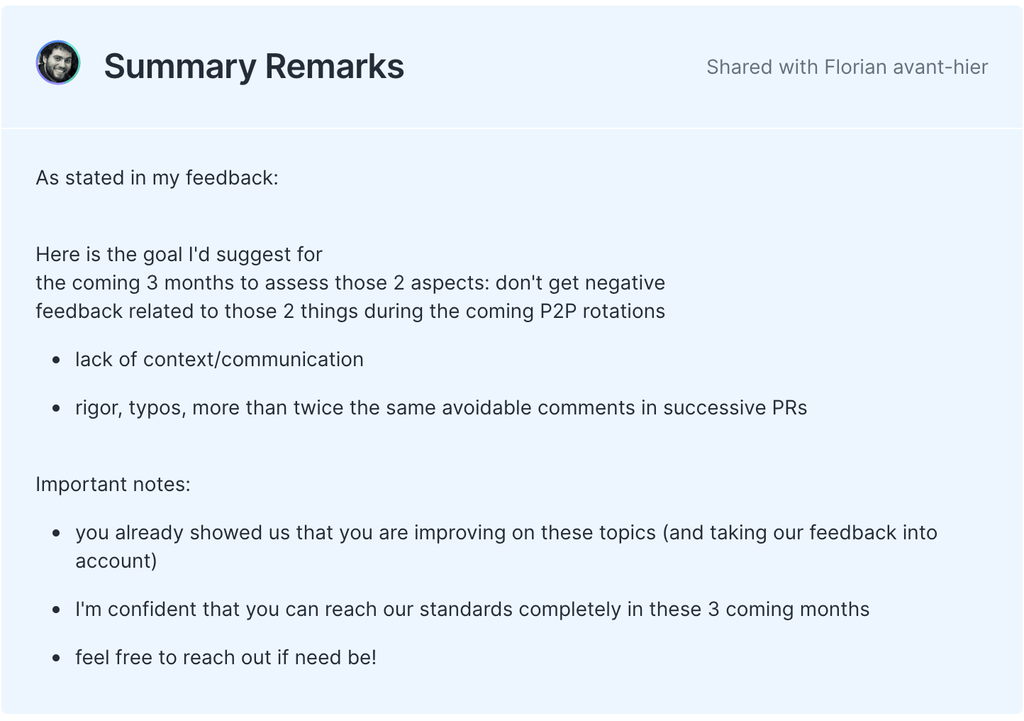 Mentoring feedback