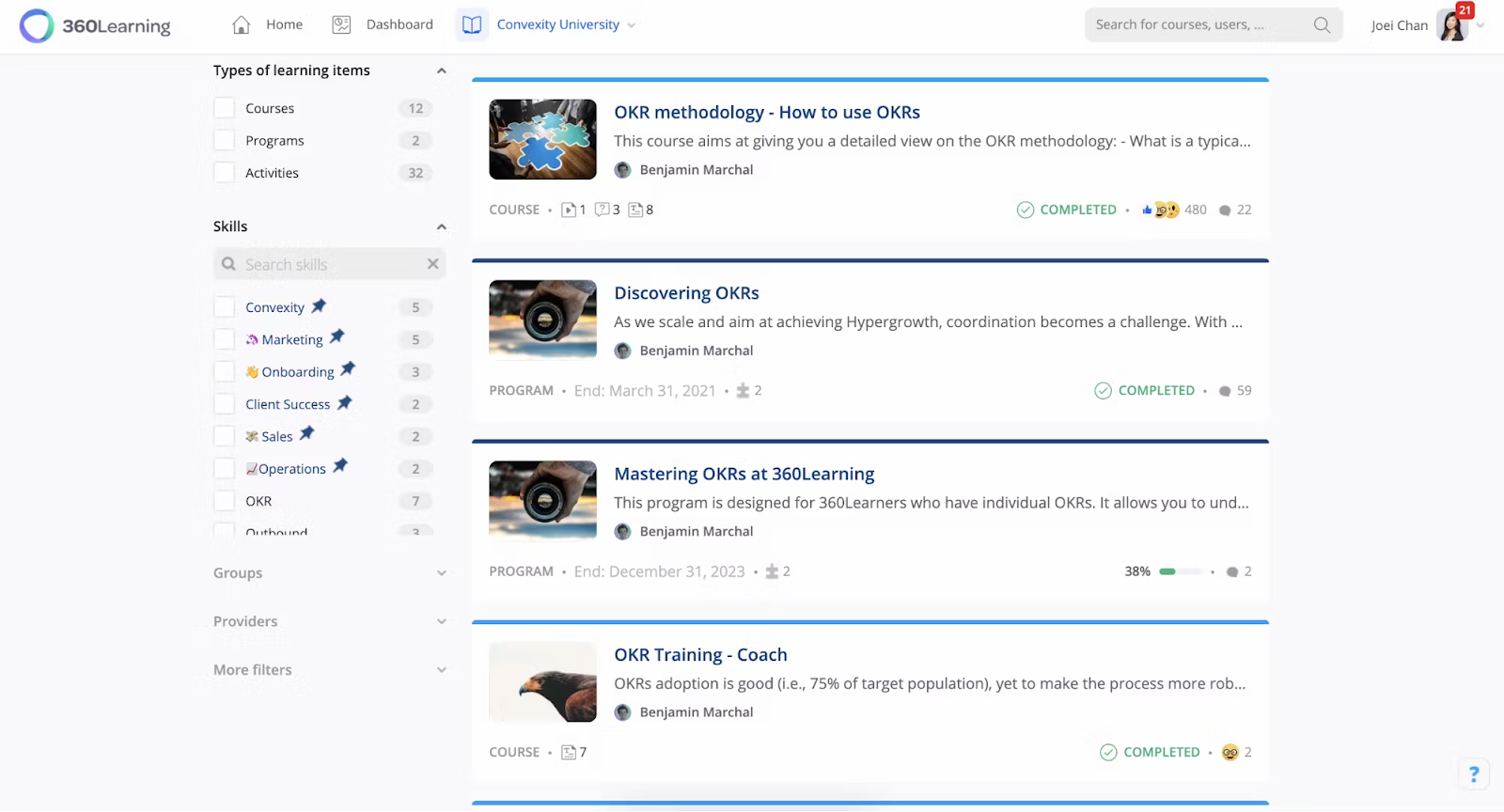 development plan in company Setting OKRs course at 360Learning