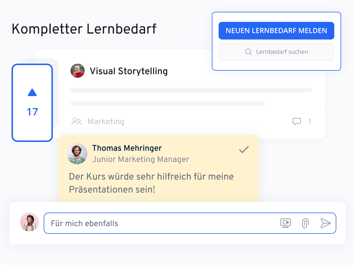 Mitarbeitende melden direkt in der Lern-Software ihren Lernbedarf.