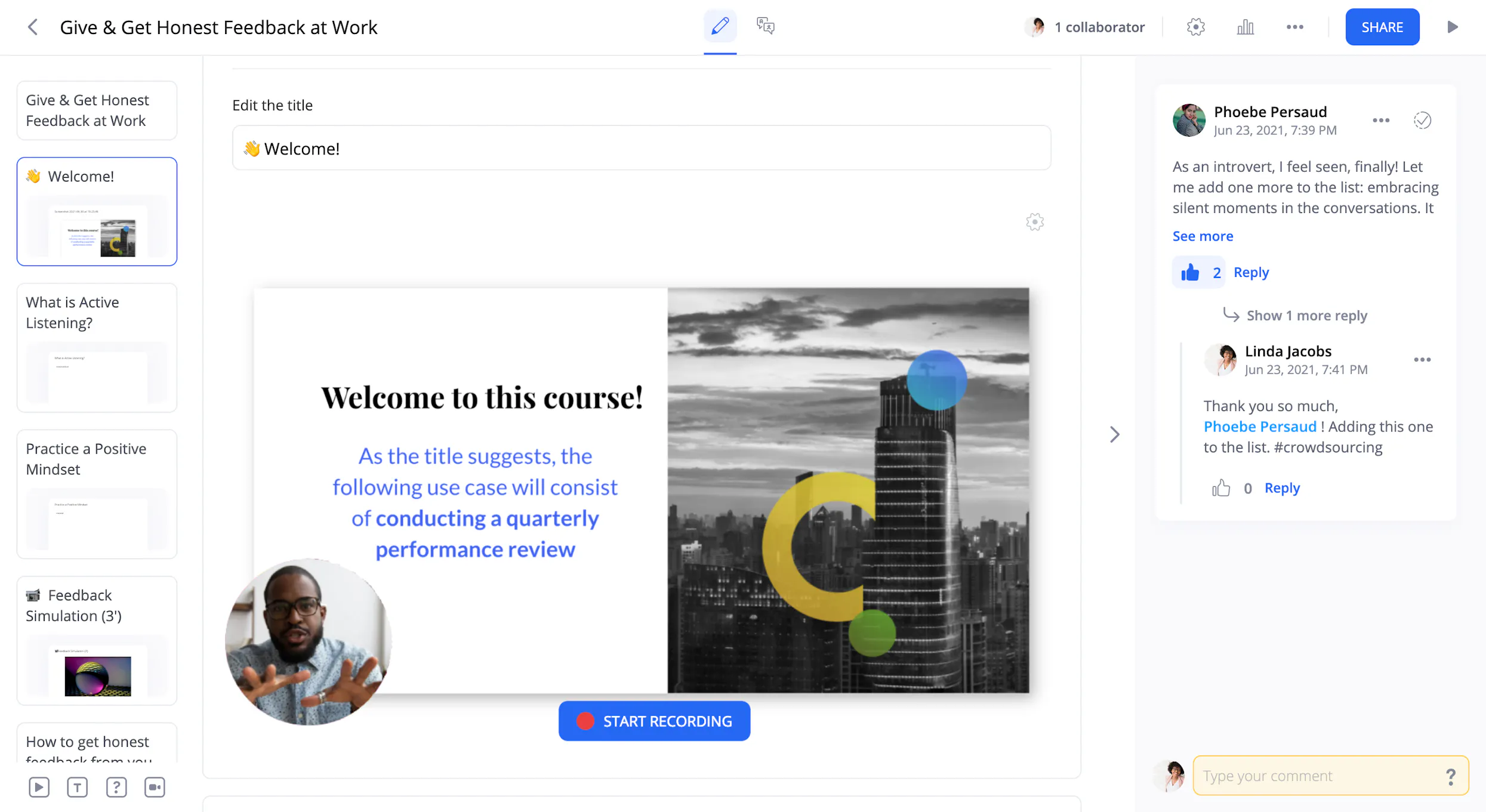 Screenshot of 360Learning's course authoring tool