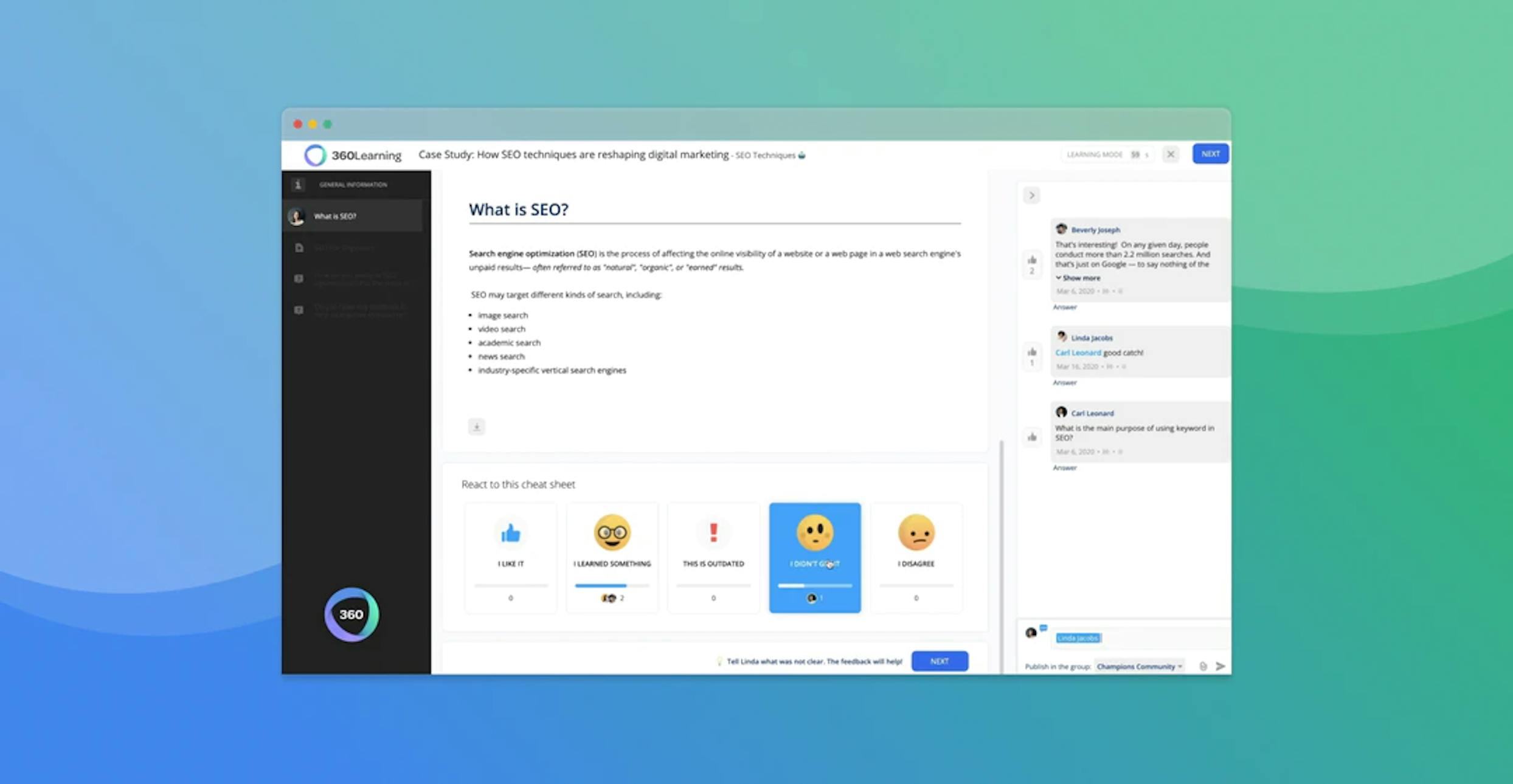SEO course in 360Learning