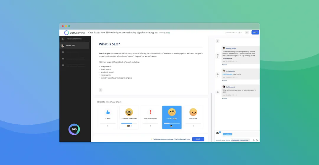 Proposez du contenu de formation engageant et à jour grâce aux Réactions | 360Learning