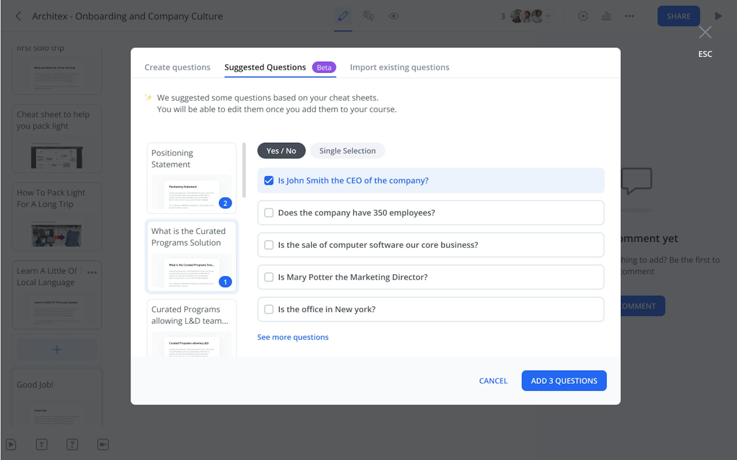 360Learning's question generator