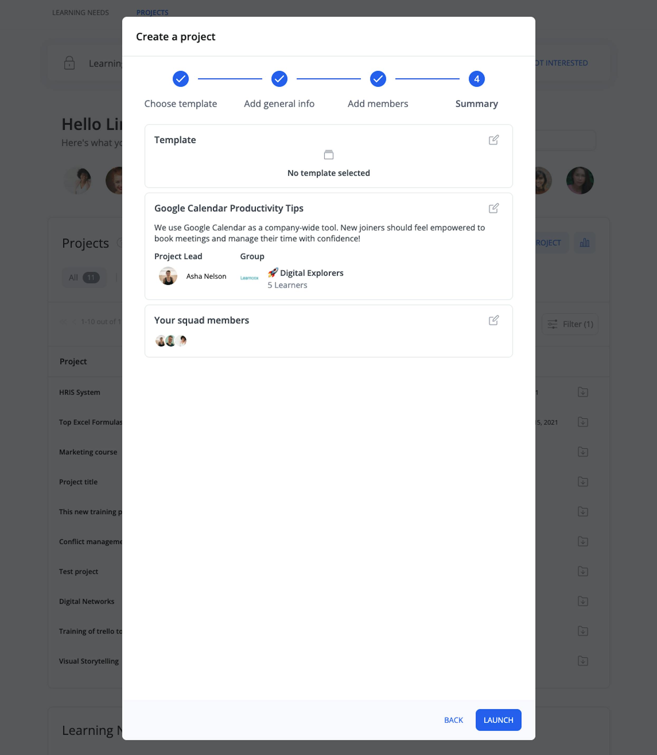 new training project creation funnel