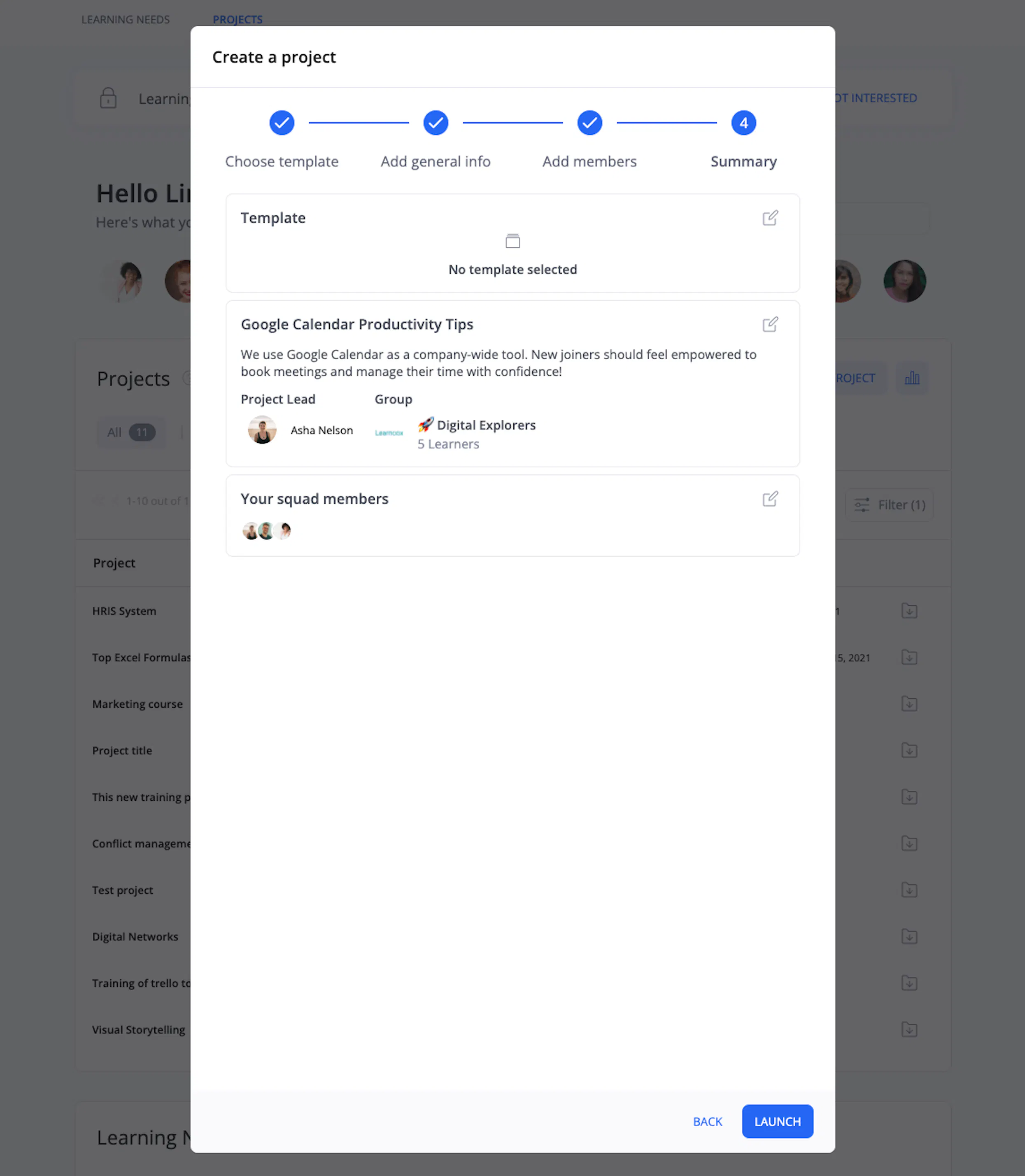 new training project creation funnel