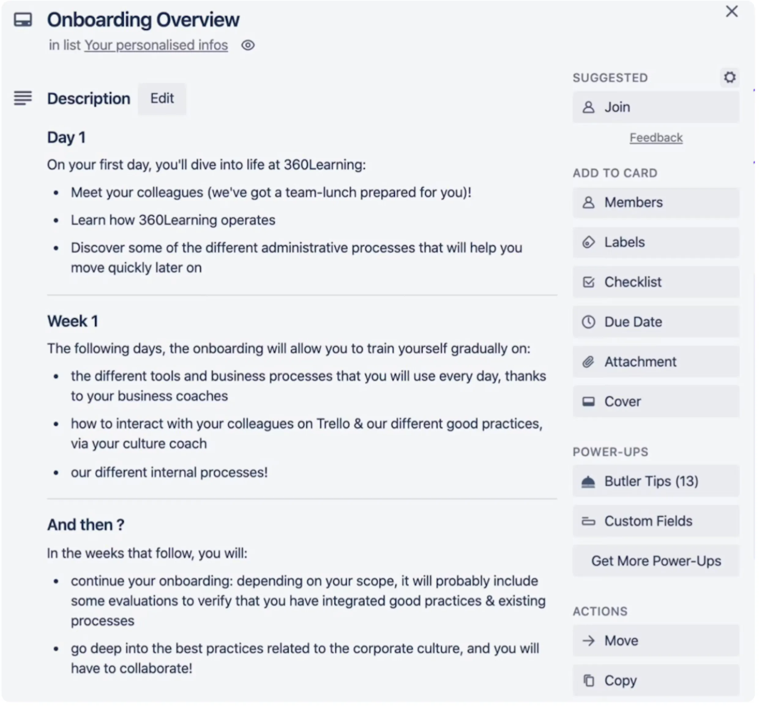 Beispiel onboarding plan auf trello