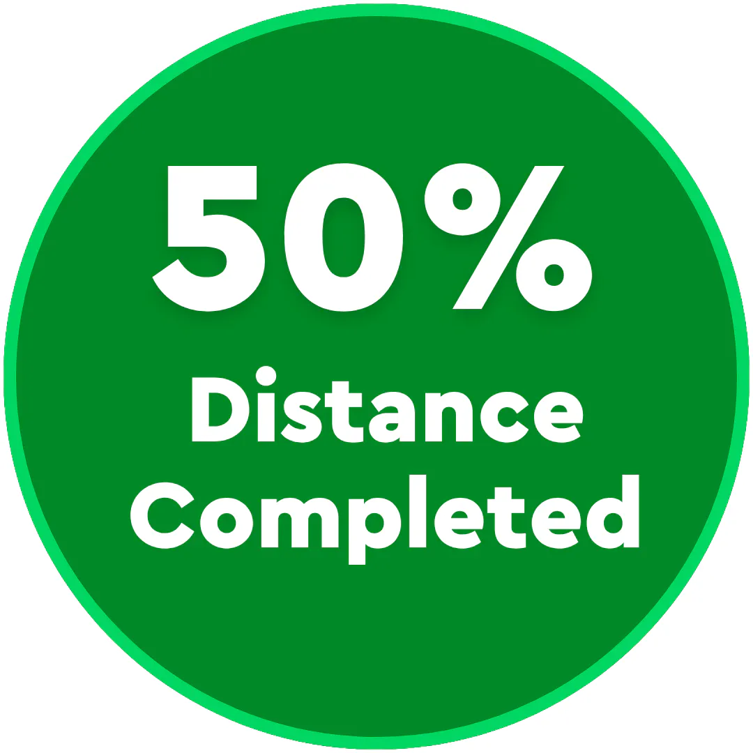 50% of distance completed badge. 