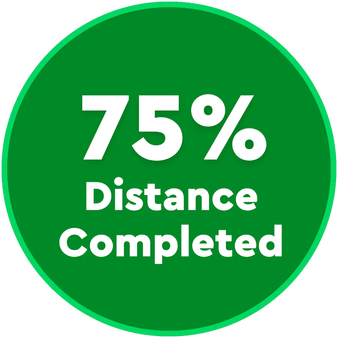 75% of distance completed badge. 