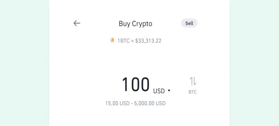  2nd step of buying crypto - entering the amount of fiat currency