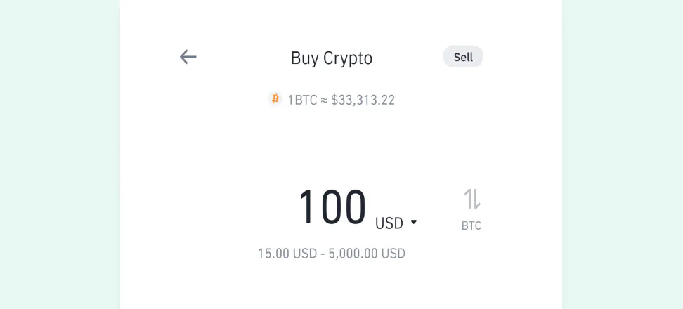 2nd step of buying crypto - entering the amount of fiat currency