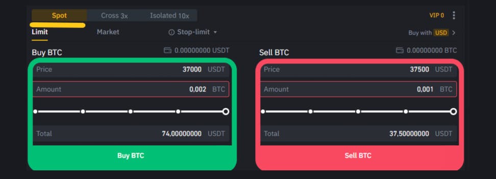Buying and selling crypto on Binance