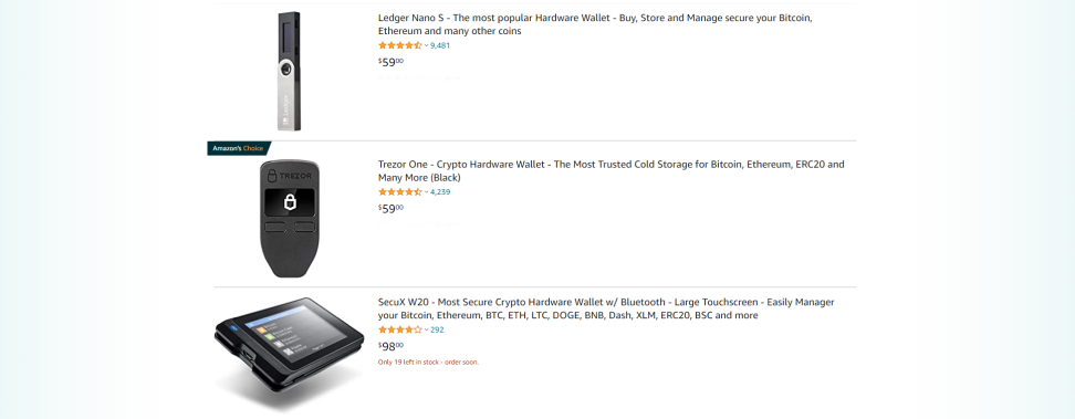 samples of cold wallet devices