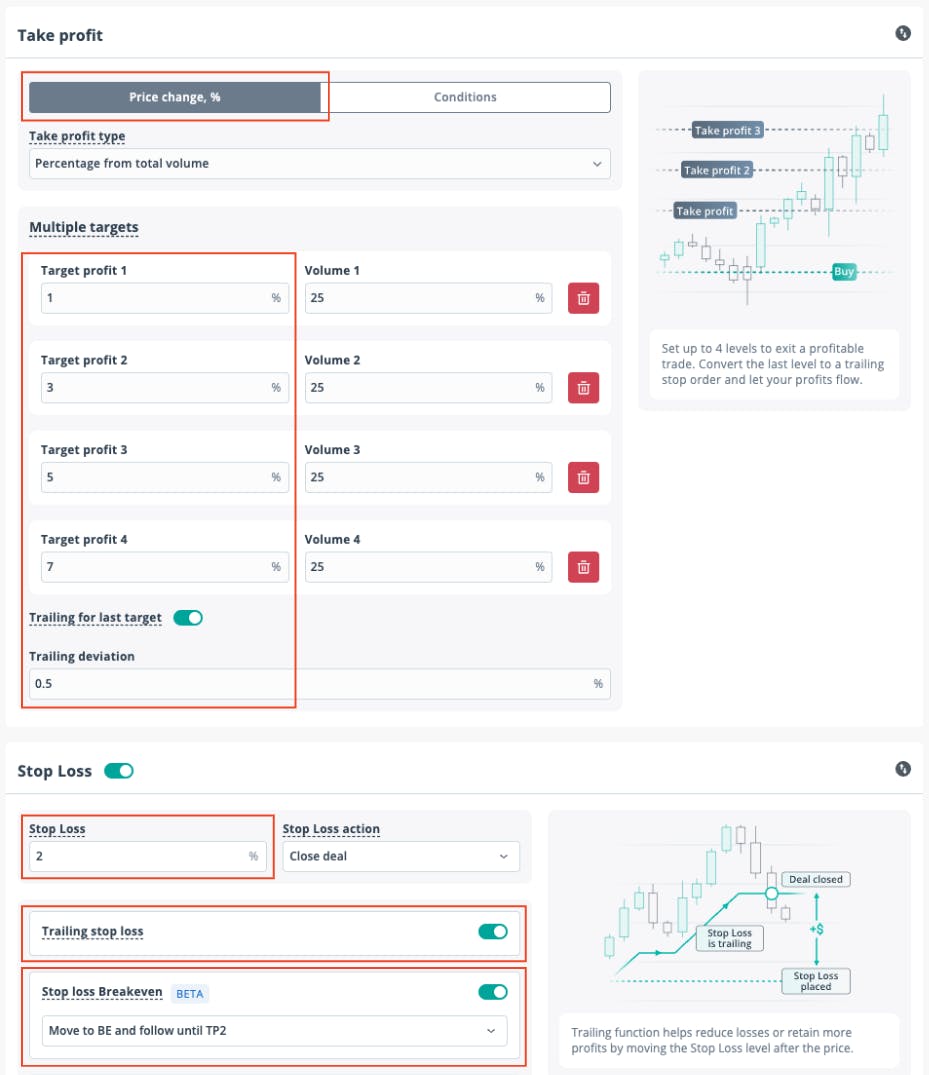 Example of interface settings