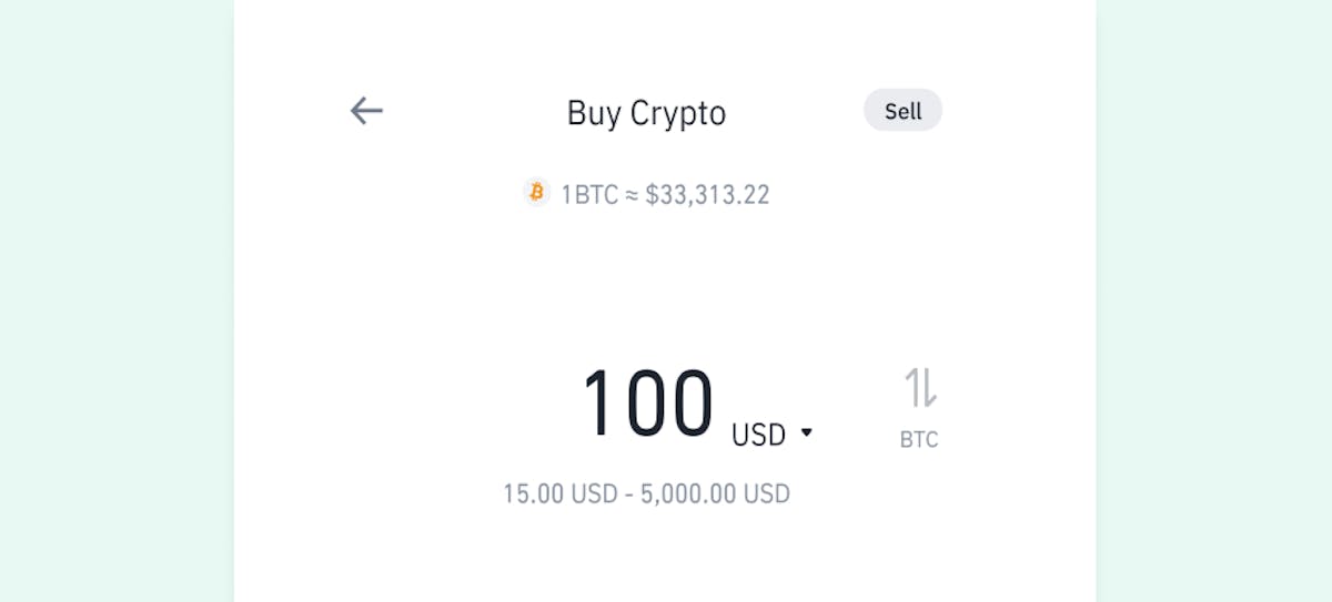 2nd step of buying crypto - entering the amount of fiat currency