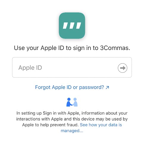 3Commas Apple Sign In